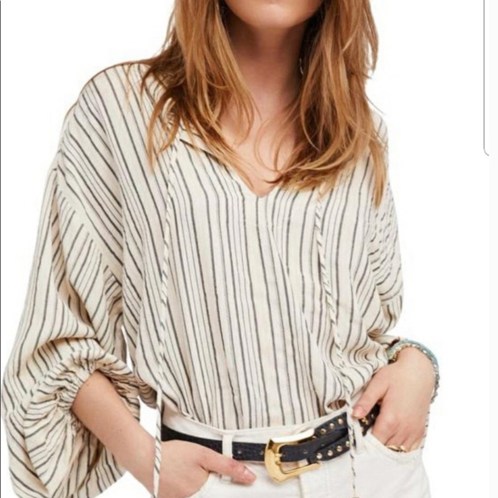 Free People Bishop Sleeves Striped Tunic, Size S